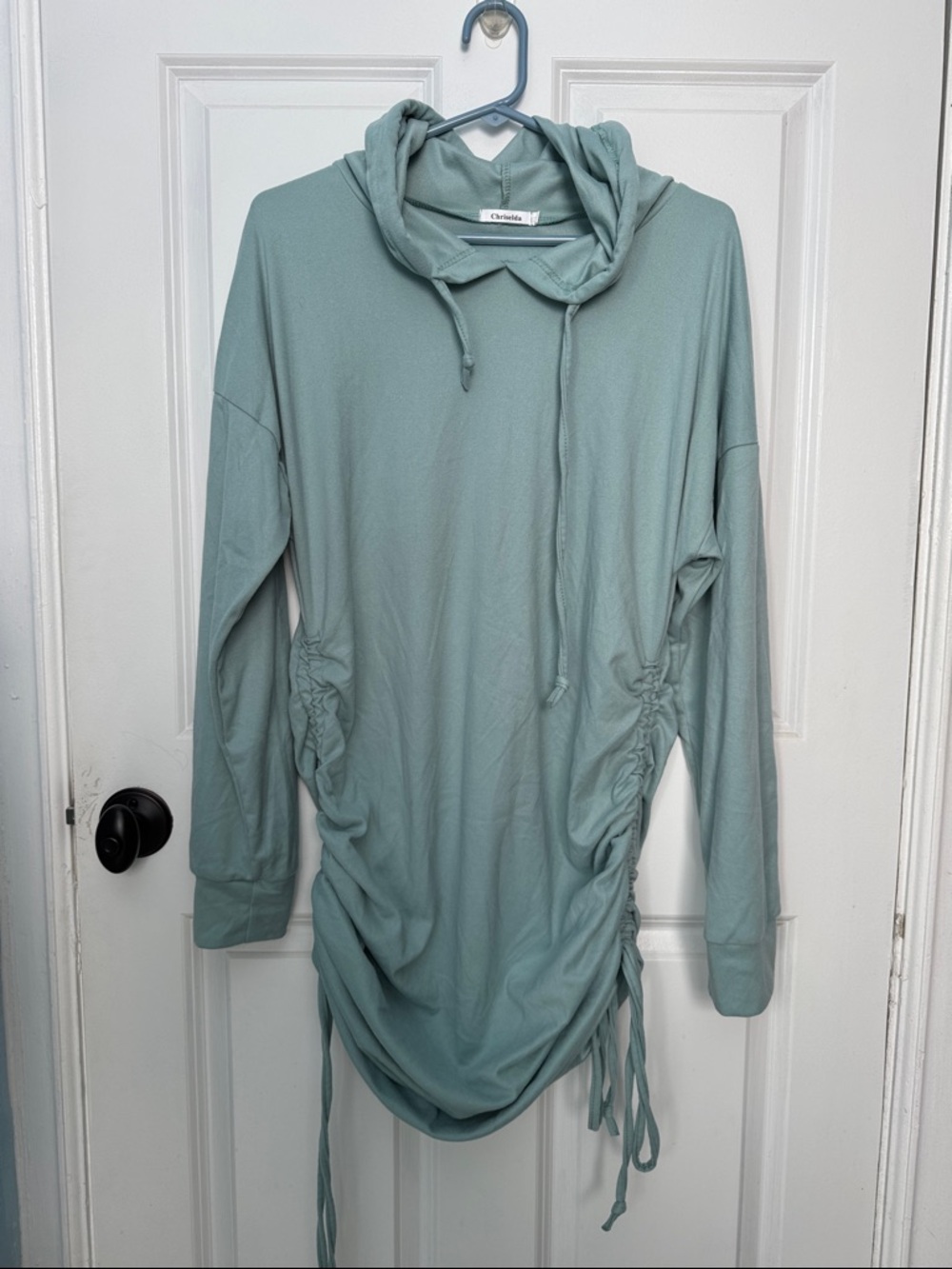 Ruched-Side Hooded Tunic in Sage